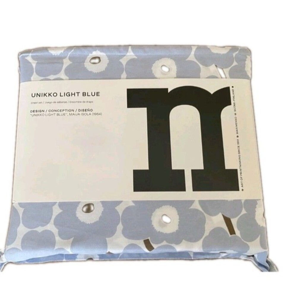 Marimekko Unikko Light Blue FULL Sheet Set 100% Cotton 4 pc OEKOTEX NEW
